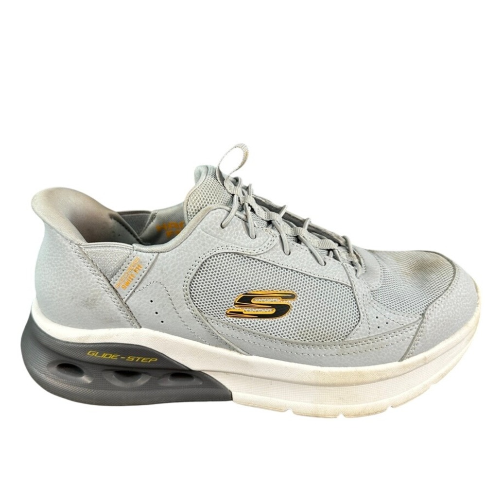 Skechers Glide-Step Swift Fit Mens Grey Athletic Walking Shoes Bungee Laces 11